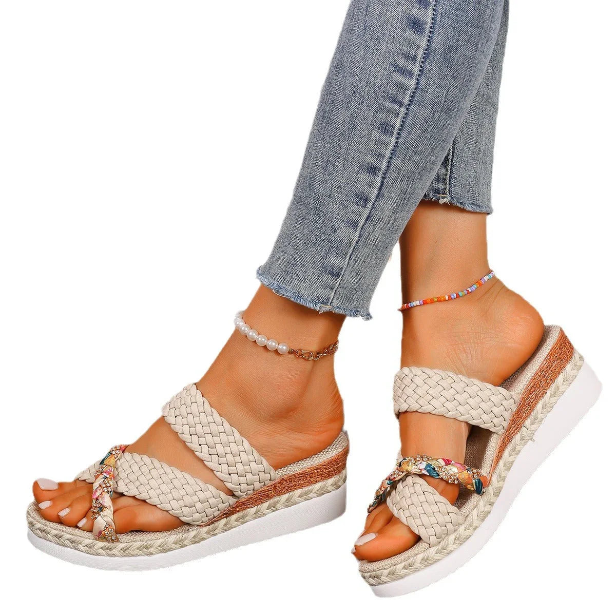 Thick Bottom Ladies Hemp Rope Woven Casual Slippers - VAleG