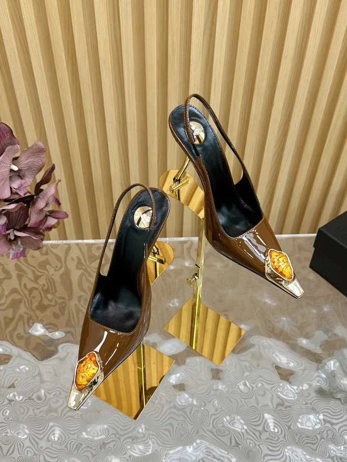 Gem Square Toe Stiletto Heel Hollow High Heel Shoes - VAleG