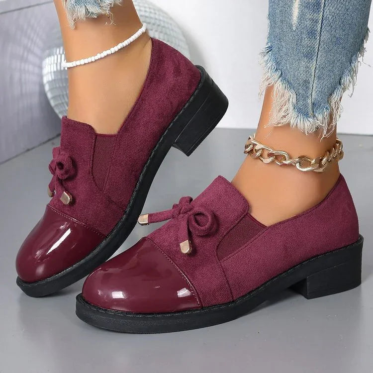 Women's Bowknot Chunky Heel One Pedal Loafer - VAleG