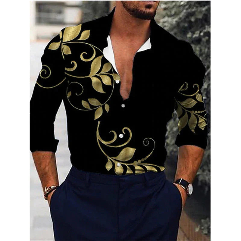 Men's Gradient 3D Printed Long-sleeved Shirt - VAleG