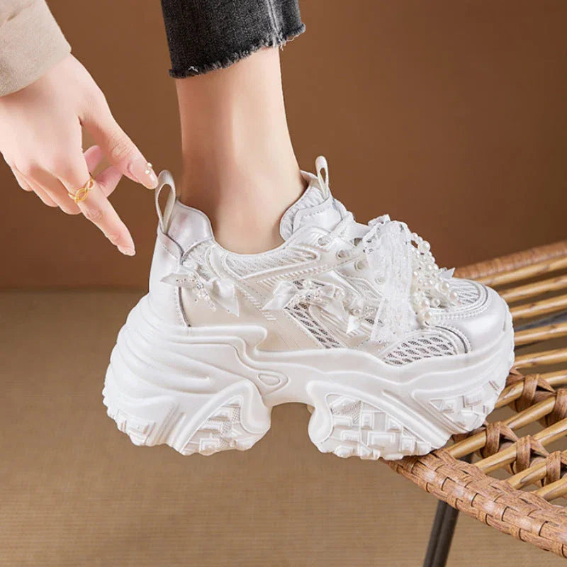 Mesh Surface Breathable Casual Versatile Thick Bottom Height Increasing Shoes - VAleG