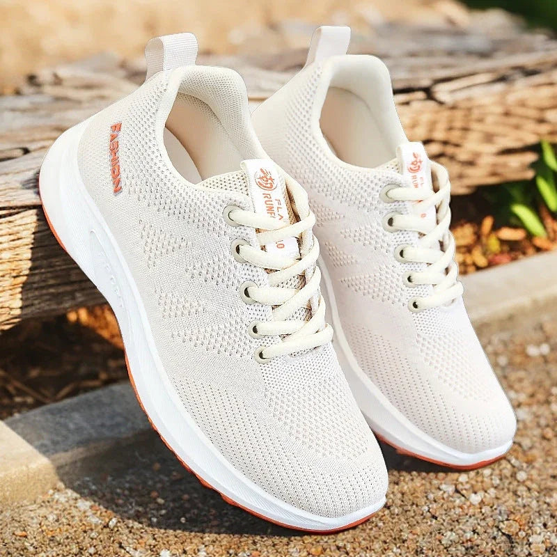 Breathable Fly Woven Mesh Running Shoes Women's Flat Soft Sole Sneakers - VAleG