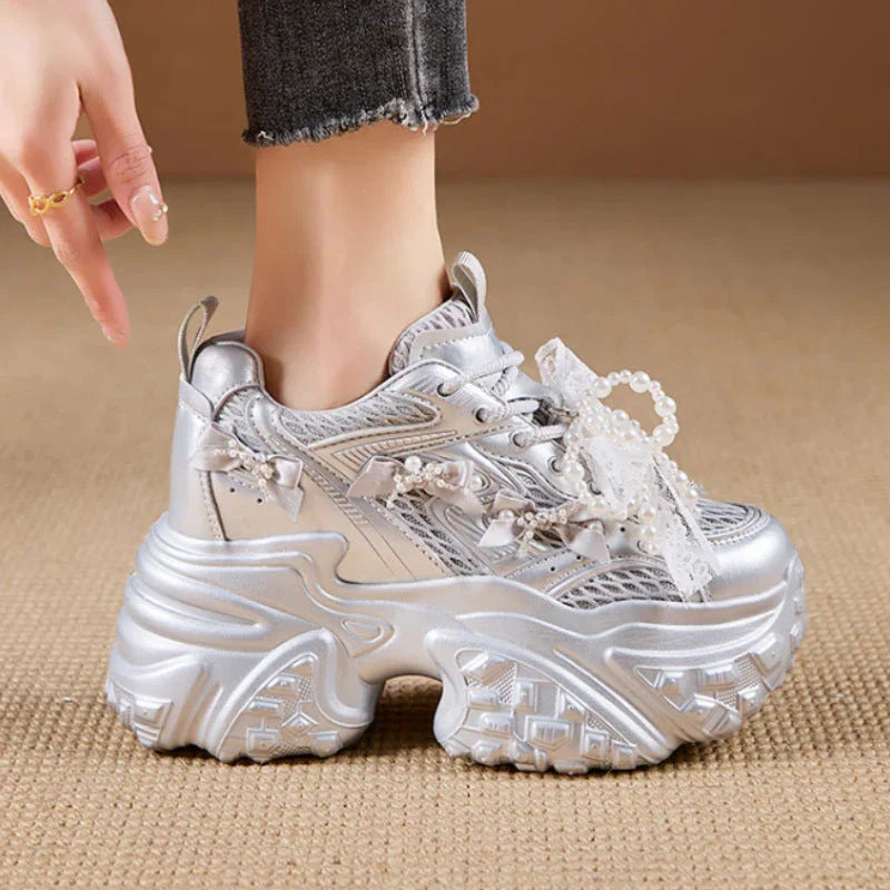 Mesh Surface Breathable Casual Versatile Thick Bottom Height Increasing Shoes - VAleG