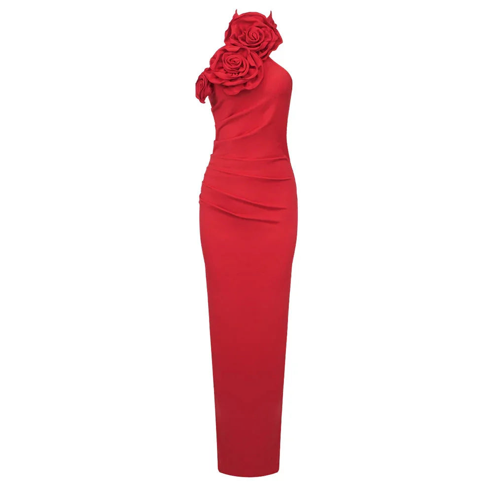 New Style White Ribbon Flower Halter Long High Sense Dress - VAleG