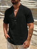Men's Single-layer Solid Color Breathable Stand Collar Short-sleeved Shirt - VAleG