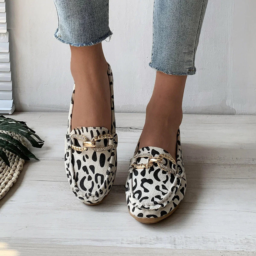 Chain Low-cut Flat Leopard Print Pumps Women - VAleG