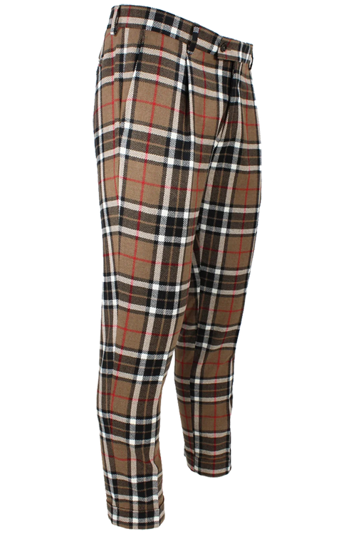 Pantalone con Pince in Lana Tartan - Made in Italy | PROGETTO DUE
