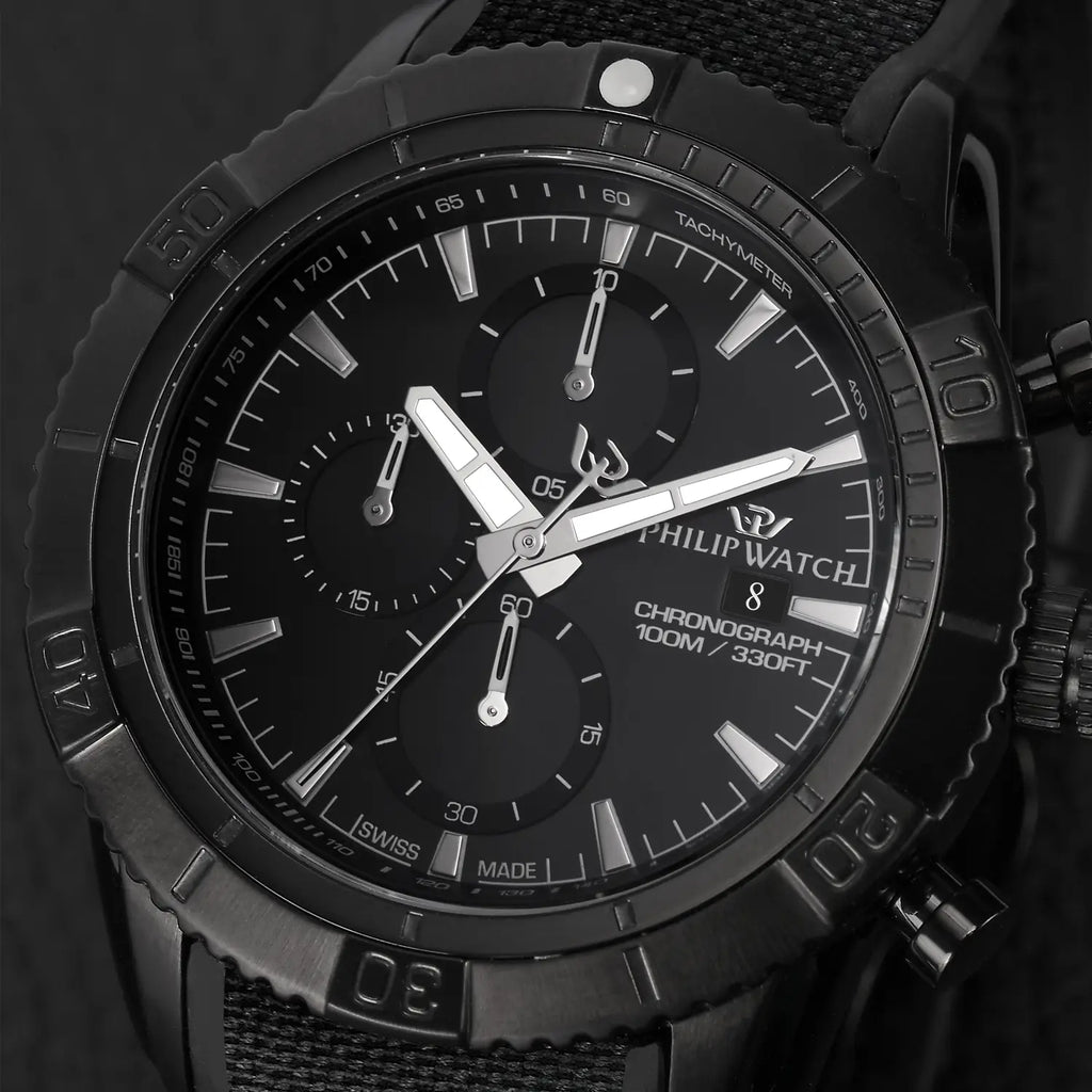 Philip Watch Blaze – Cronografo Quarzo Swiss Made, Nero/IP Nero, 45mm – R8271615002
