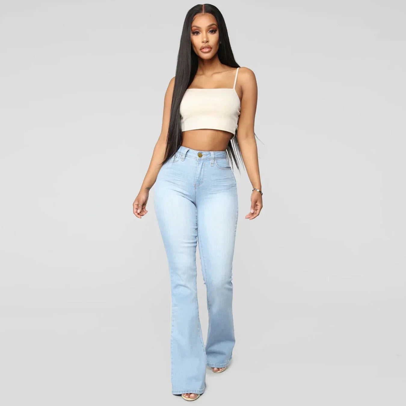 Women's Classic High Waist Slim Denim Horseshoe Pants - VAleG