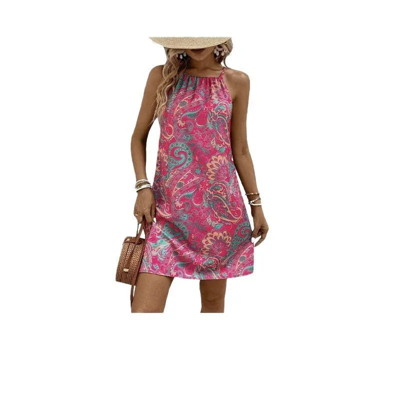 Summer Fashion Sleeveless Printed Sexy Suspenders Vacation Dress - VAleG