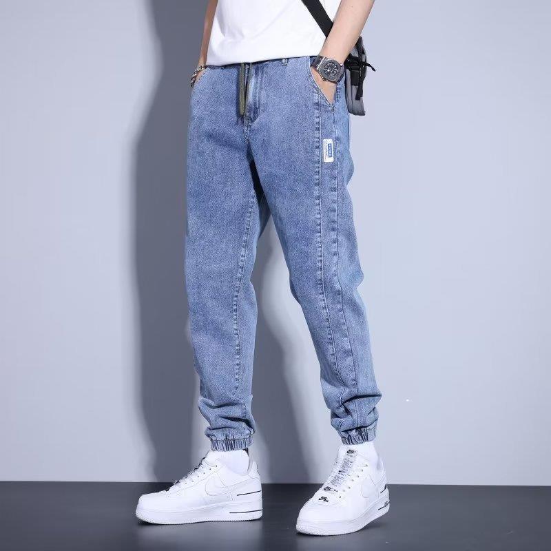 Youth Casual Harem Drawstring Elastic Elastic Beam Foot Type Men's Jeans - VAleG