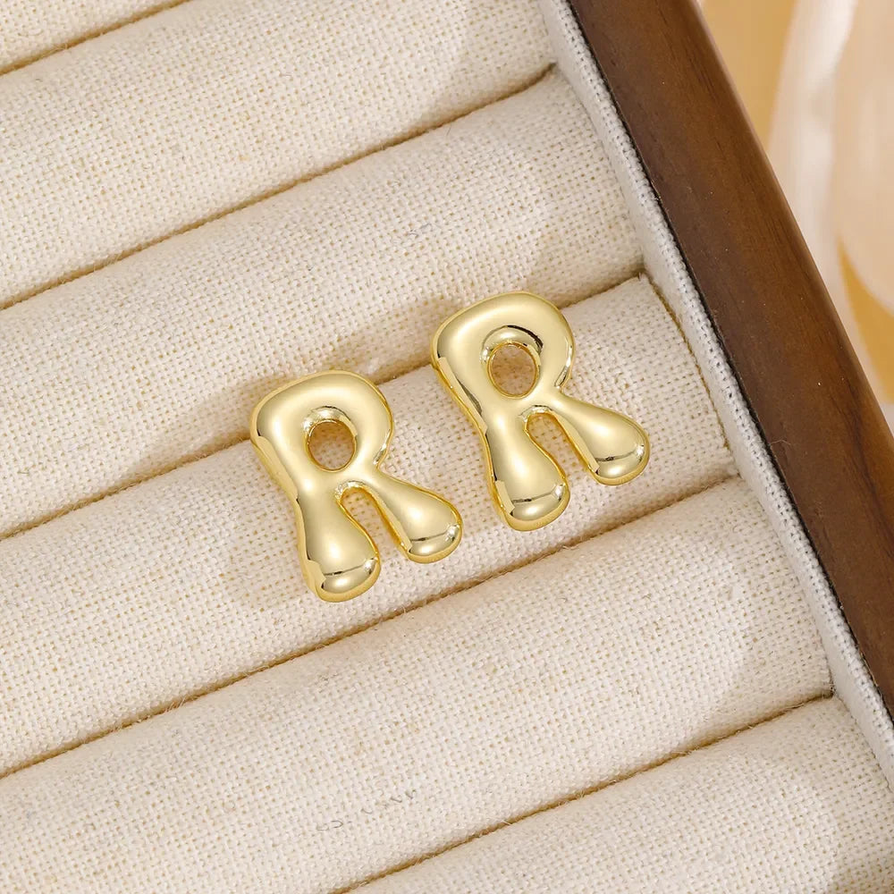 18K Gold-Plated Bubble Letter Stud Earrings - VAleG