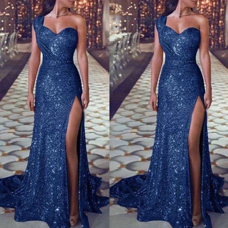 Women's Clothing One-shoulder Sleeveless Bronzing Split Dress - VAleG