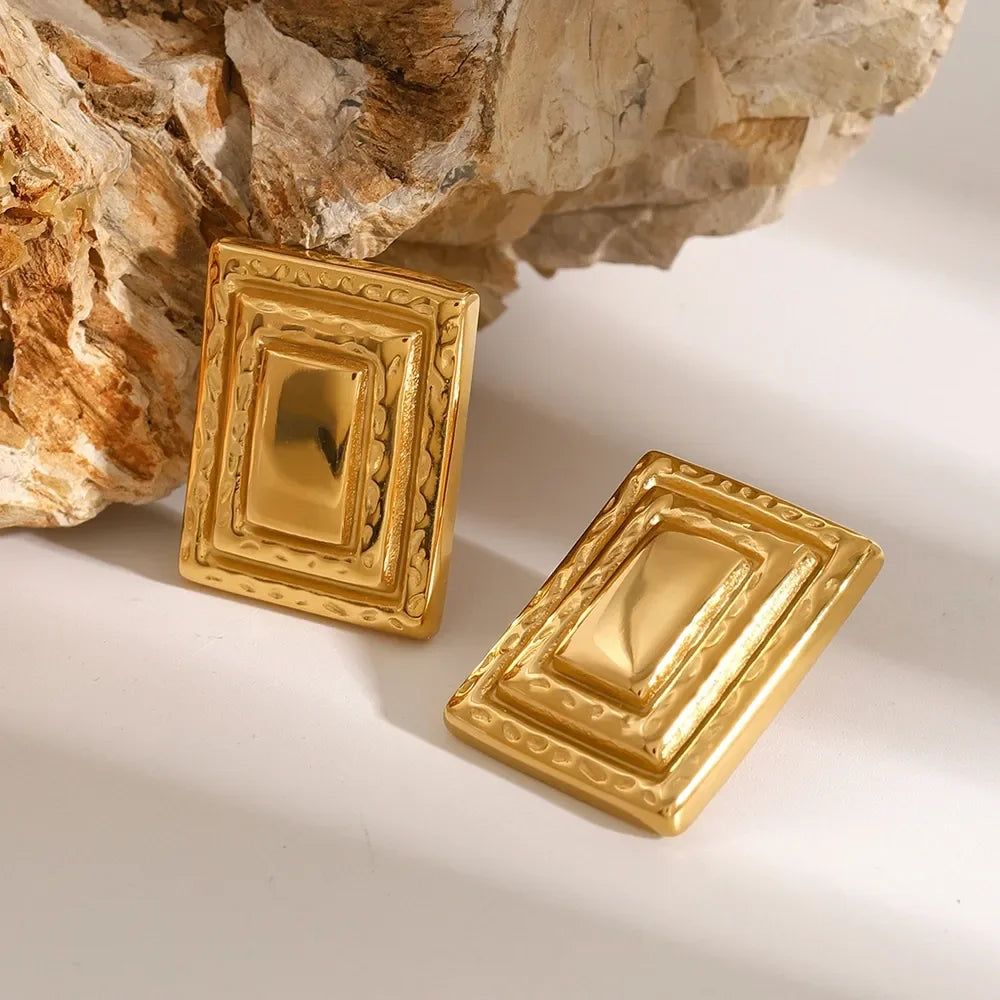18K Gold-Plated Stainless Steel Square Shape Earrings - VAleG