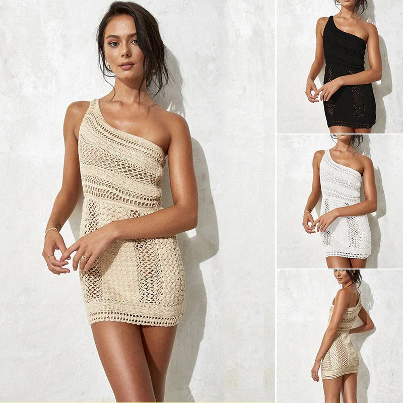 Knitted Beach Solid Color Knitted Dress - VAleG