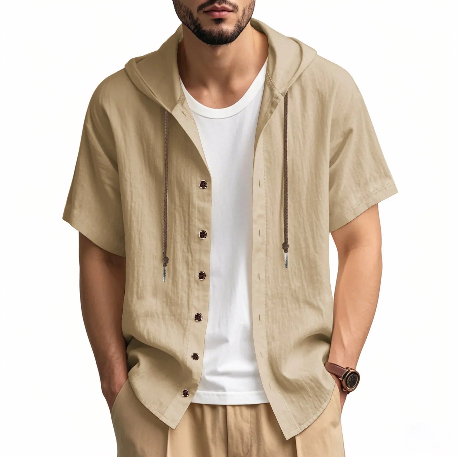 Loose Hooded Short-sleeved Shirt For Men - VAleG