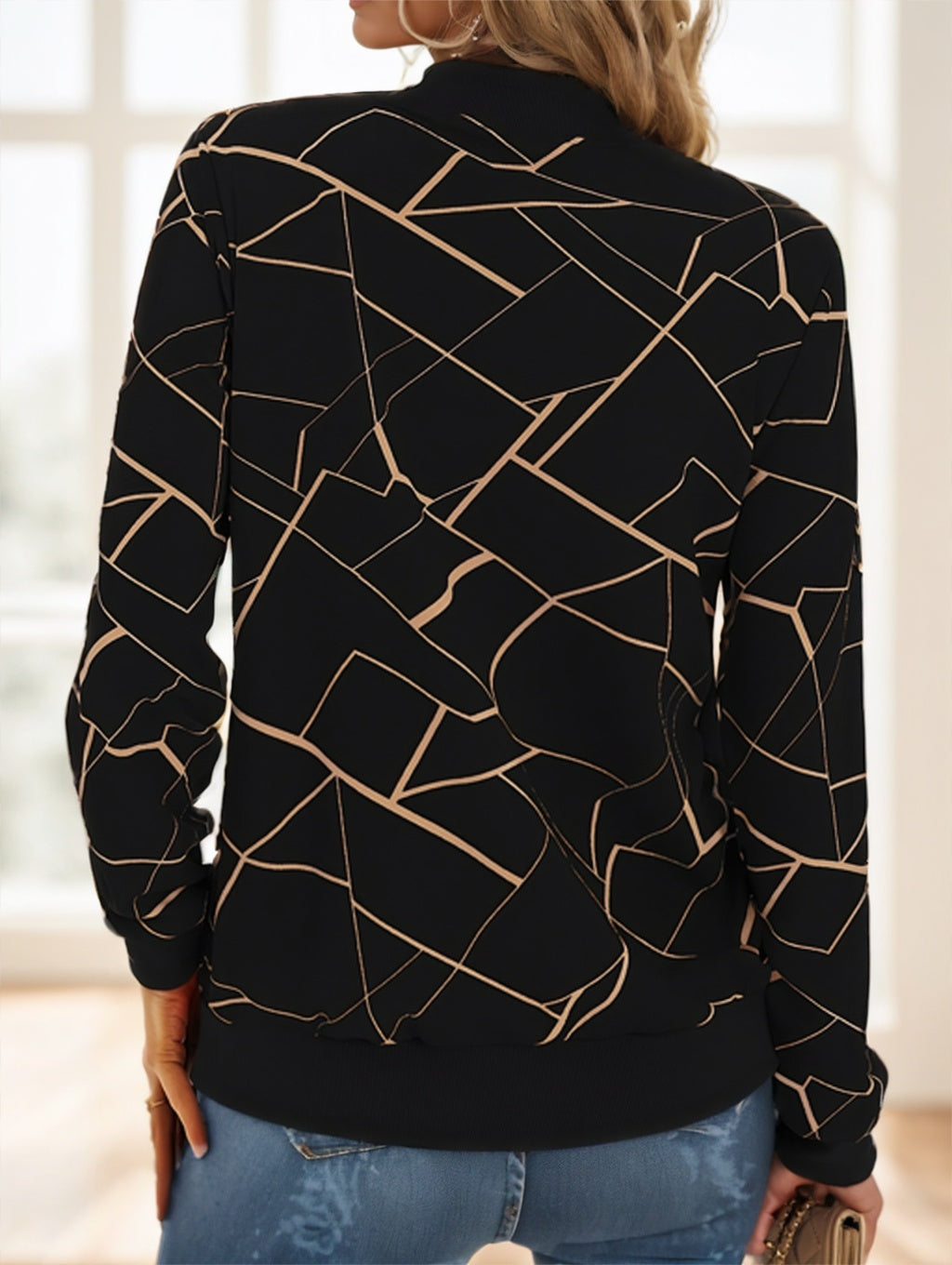 Geo Print Zipper Front Jacket VAleG