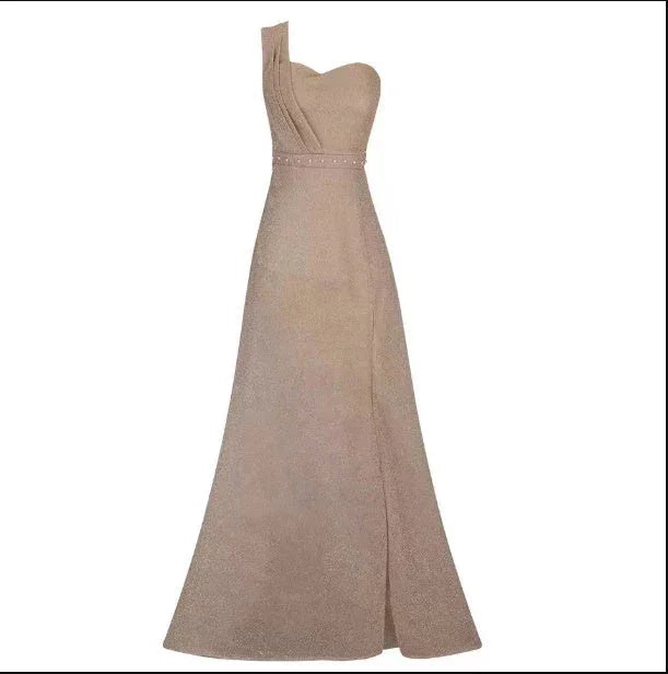 Women's Clothing One-shoulder Sleeveless Bronzing Split Dress - VAleG