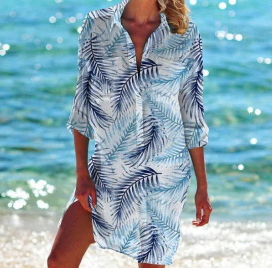 Women's Vacation Beach Bikini Jacket Printed Shirt - VAleG