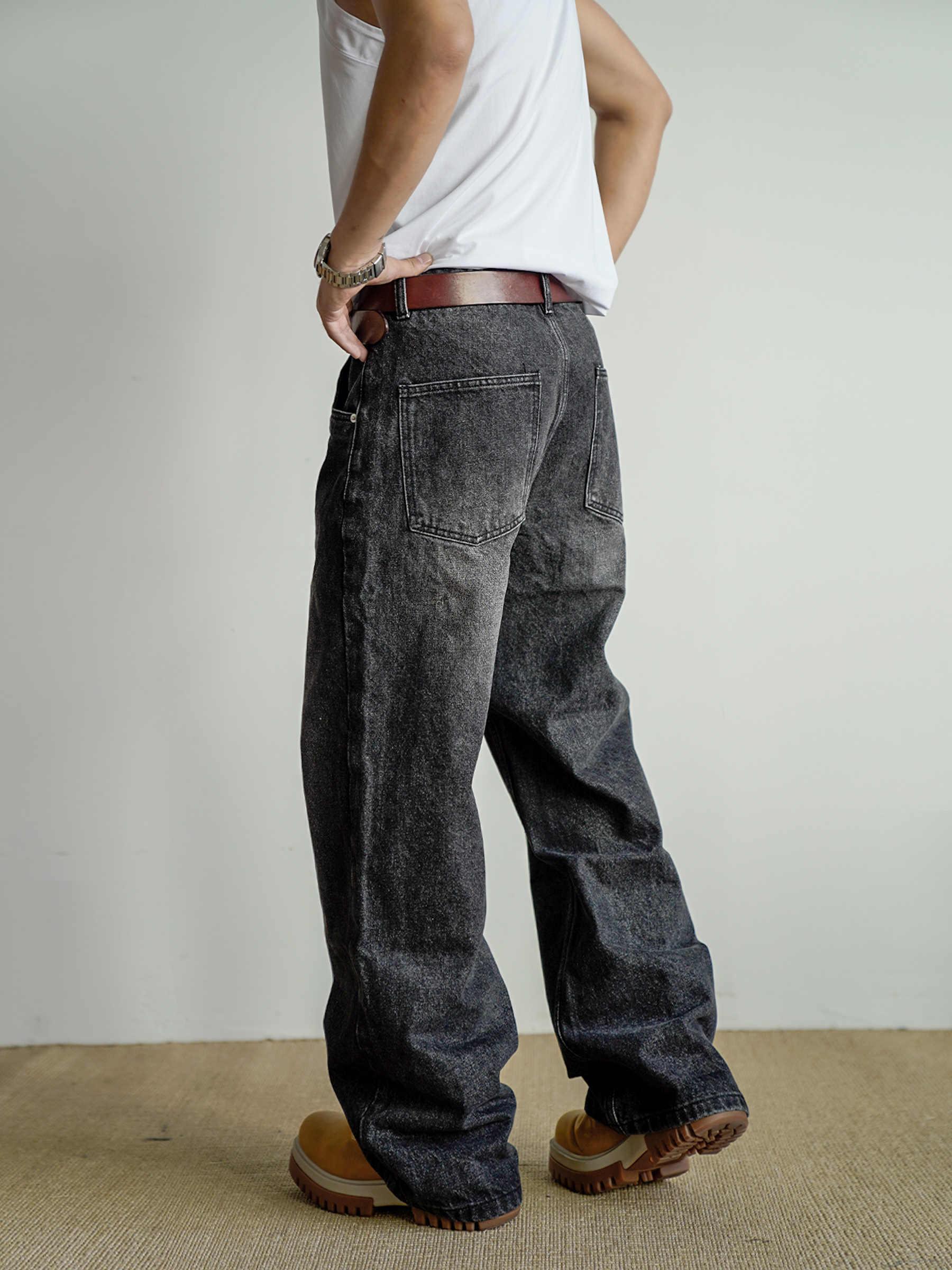Loose Straight Washed Distressed Black Jeans - VAleG