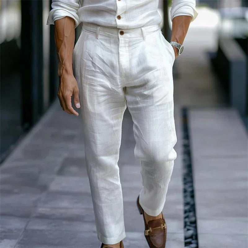 Men's Youth Linen Solid Color Outdoor Breathable Casual Pants - VAleG