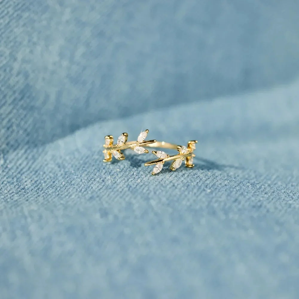 925 Sterling Silver Leaf Open Ring - VAleG