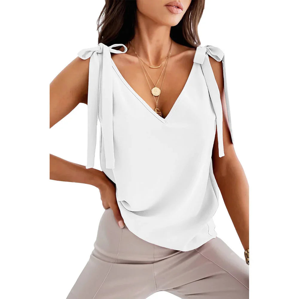 Shoulder Lace-up Bow Suspenders Vest Women's Sweet V-neck Top - VAleG