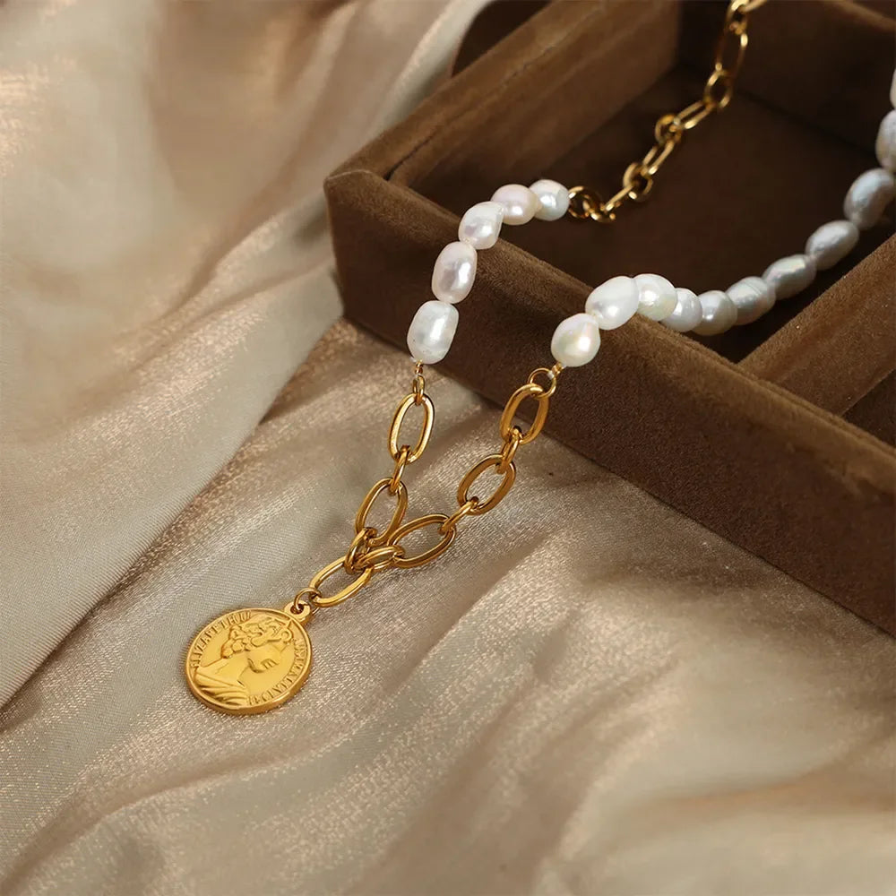 Coin pendant Pearl Titanium Steel Necklace - VAleG