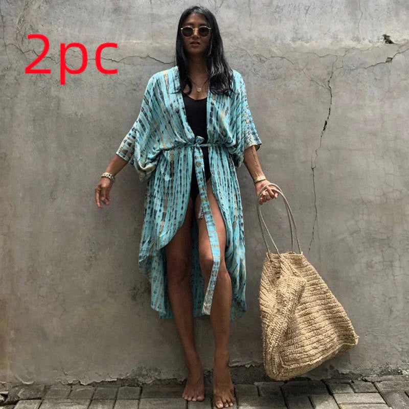 Polyester Ladies Sun Protection Resort Beach Dress Cover Up - VAleG