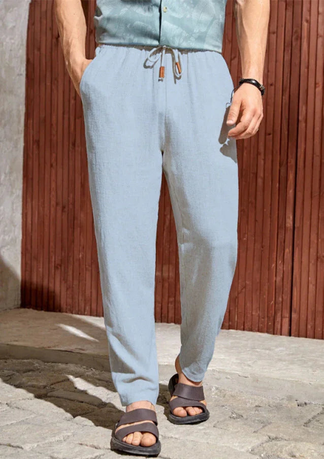 Men's Casual Cotton And Linen Drawstring Trousers Breathable Casual Versatile - VAleG