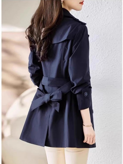 Women's Mid-length Trench Coat Double Breasted Fitted Waist Overcoat - VAleG