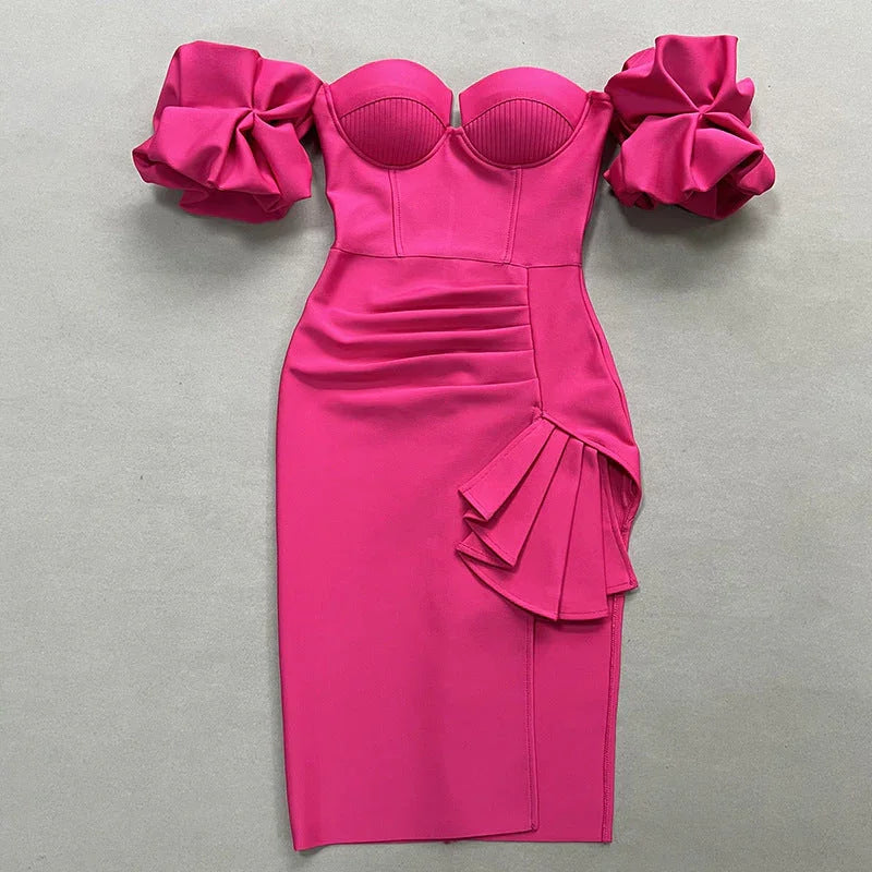 Women's Solid Color Lantern Sleeve Bandage Dress - VAleG