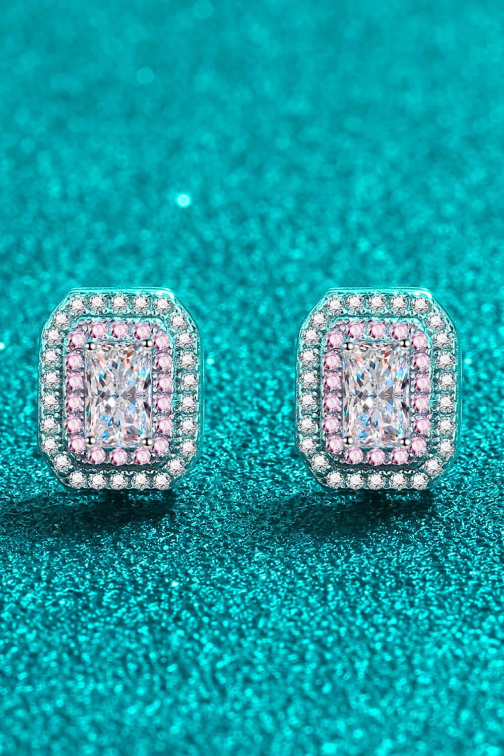 1 Carat Moissanite and Zircon Contrast Geometric Stud Earrings - VAleG
