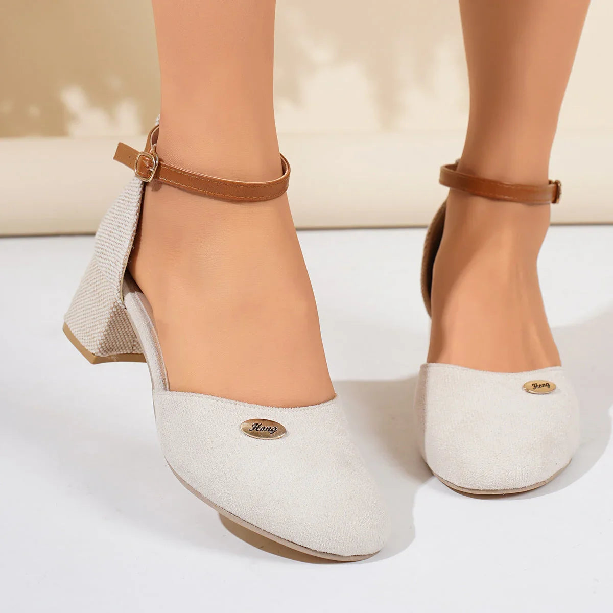 Plus Size Color Block Closed Toe Sandals Stylish And Lightweight Suede Buckle Women's Shoes - VAleG