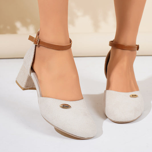 Plus Size Color Block Closed Toe Sandals Stylish And Lightweight Suede Buckle Women's Shoes VAleG