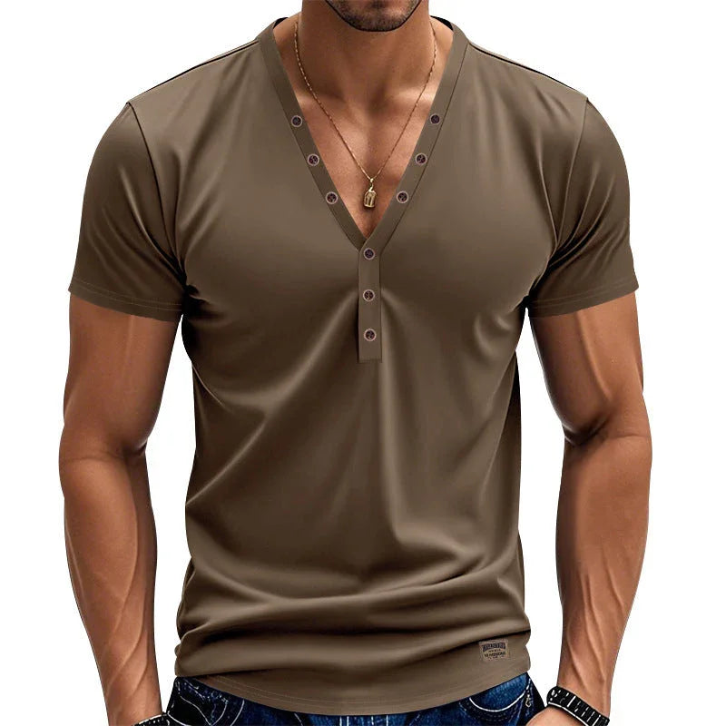 Men's Loose Thin Trendy V-neck Buttons Design - VAleG