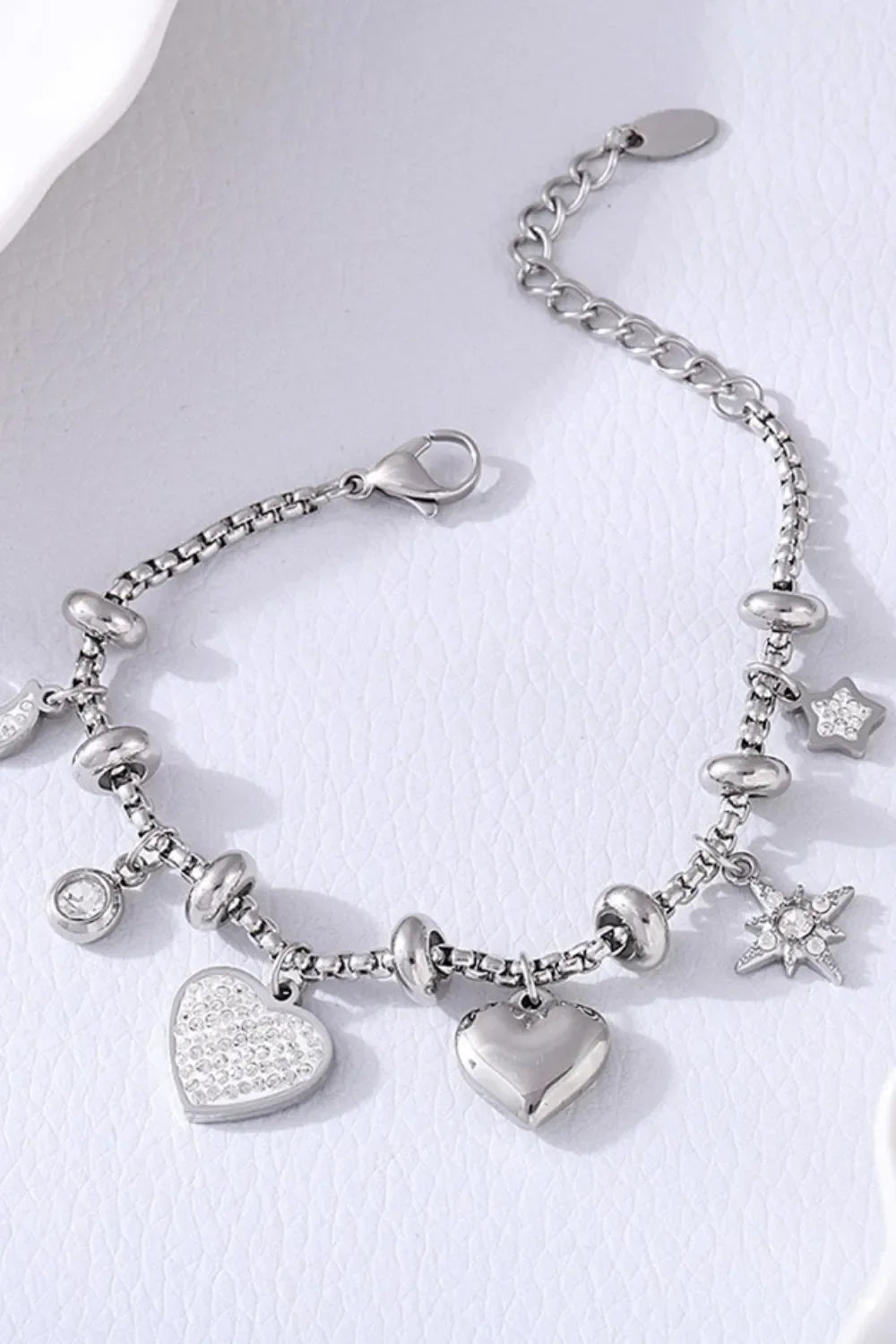 Titanium Steel Inland Zircon Heart Charm Bracelet - VAleG