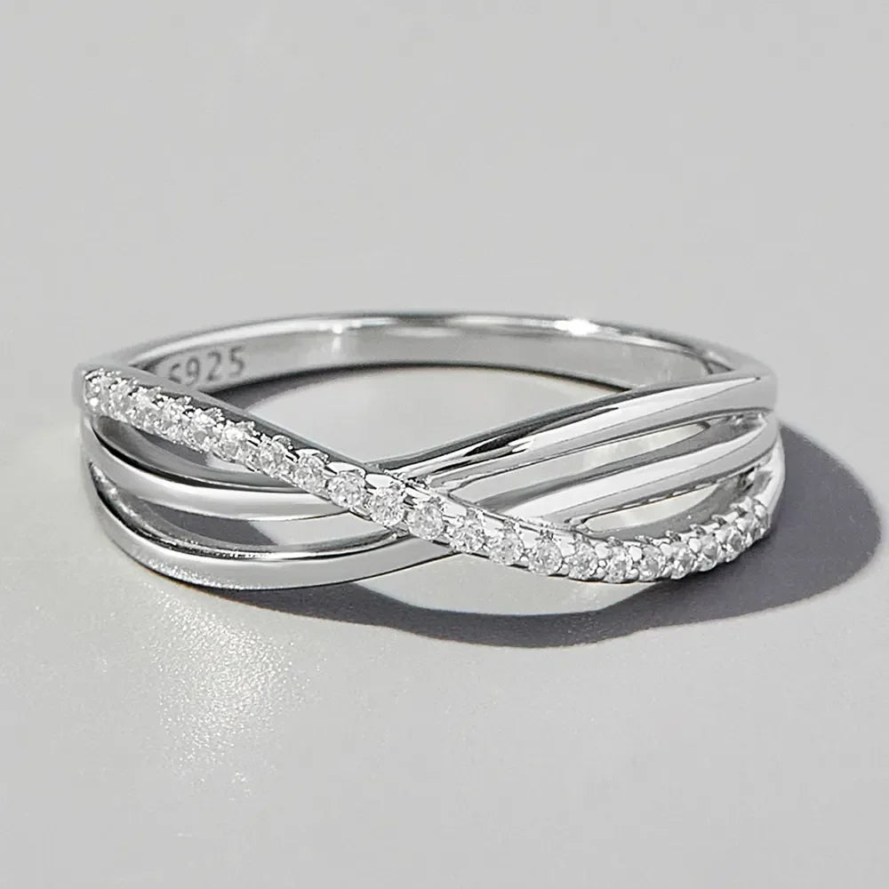 Crisscross Inlaid Zircon 925 Sterling Silver Ring - VAleG