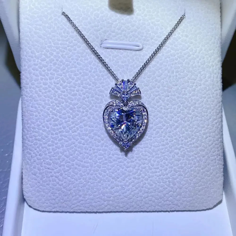 3 Carat Moissanite 925 Sterling Silver Heart Pendant Necklace - VAleG