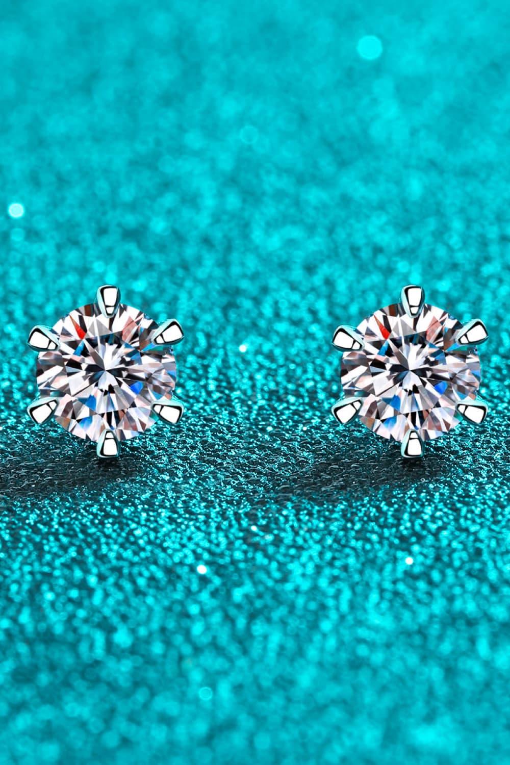 1 Carat Moissanite Rhodium-Plated Stud Earrings - VAleG