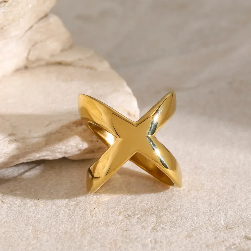 18K Gold-Plated Crisscross Ring - VAleG