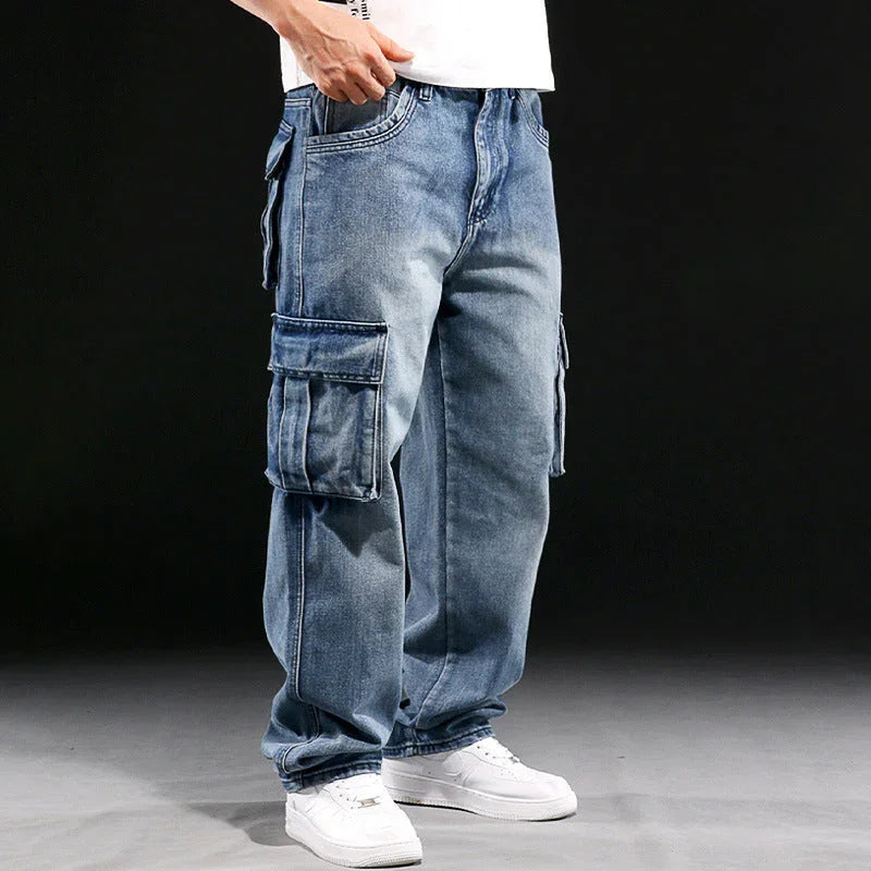 American Multi-pocket Workwear Jeans Men's Wide Leg Loose Plus Size - VAleG