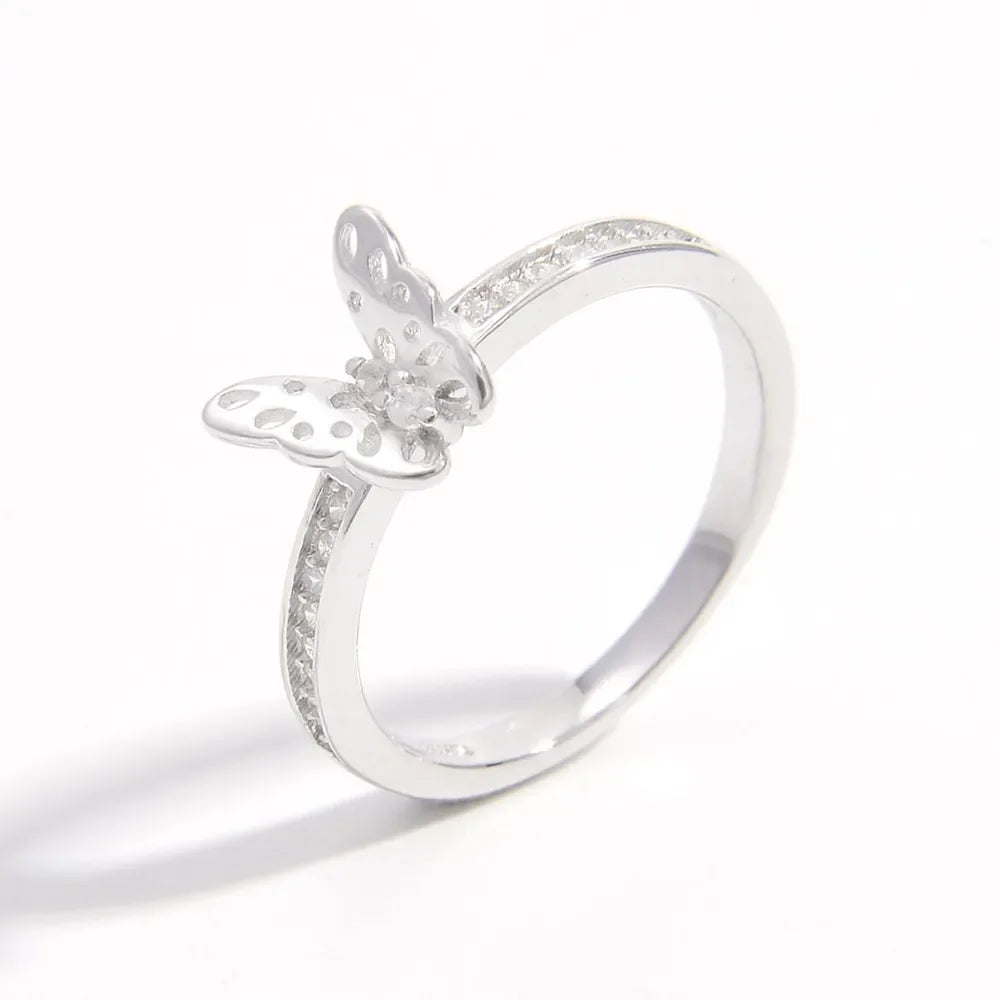 925 Sterling Silver Inlaid Zircon Butterfly Ring - VAleG