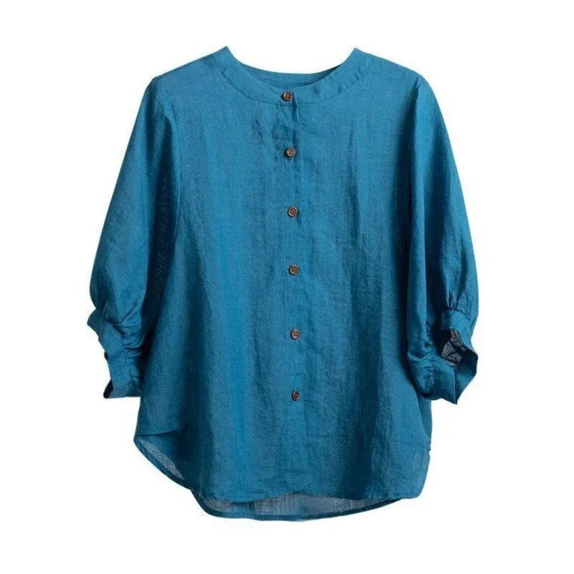 Women's Retro Literary Cotton And Linen Shirt Lantern Sleeve Top Loose - VAleG