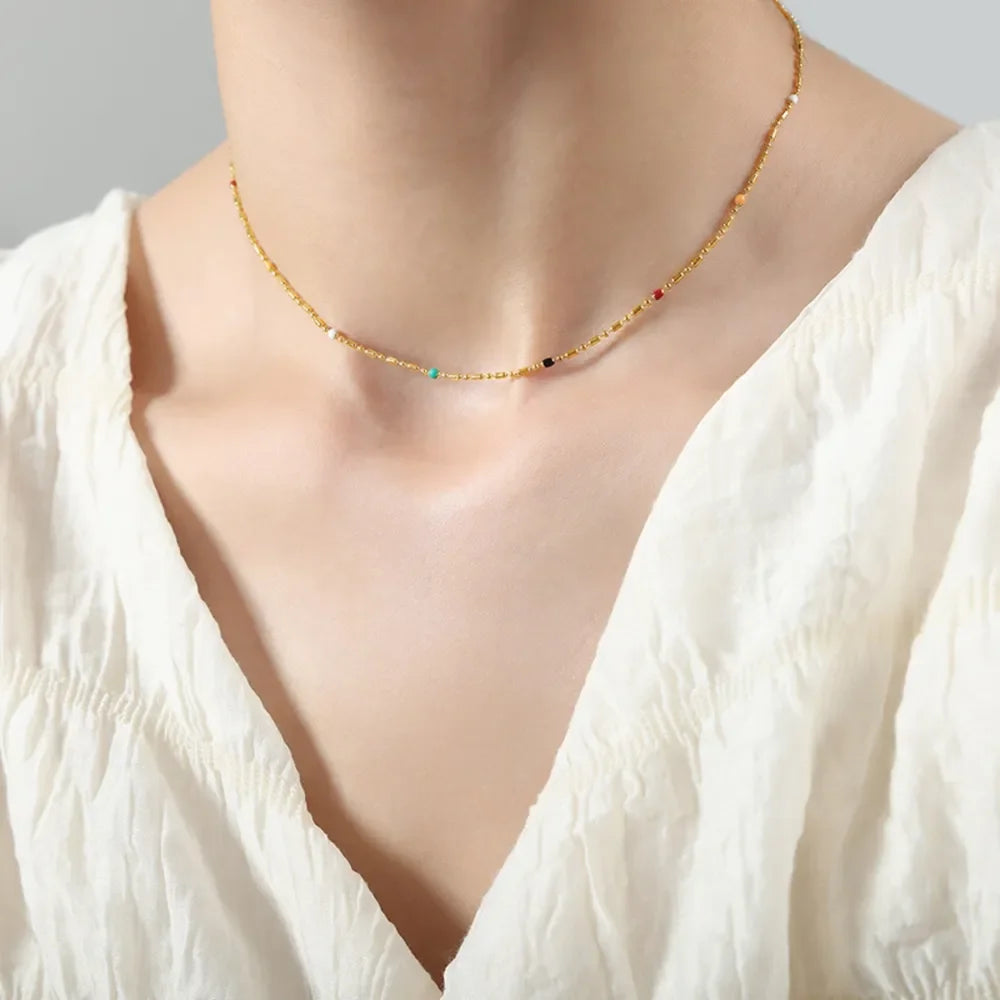 18K Gold-Plated Oil Drip Bead Necklace - VAleG