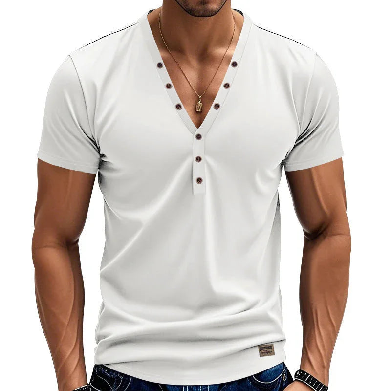 Men's Loose Thin Trendy V-neck Buttons Design - VAleG