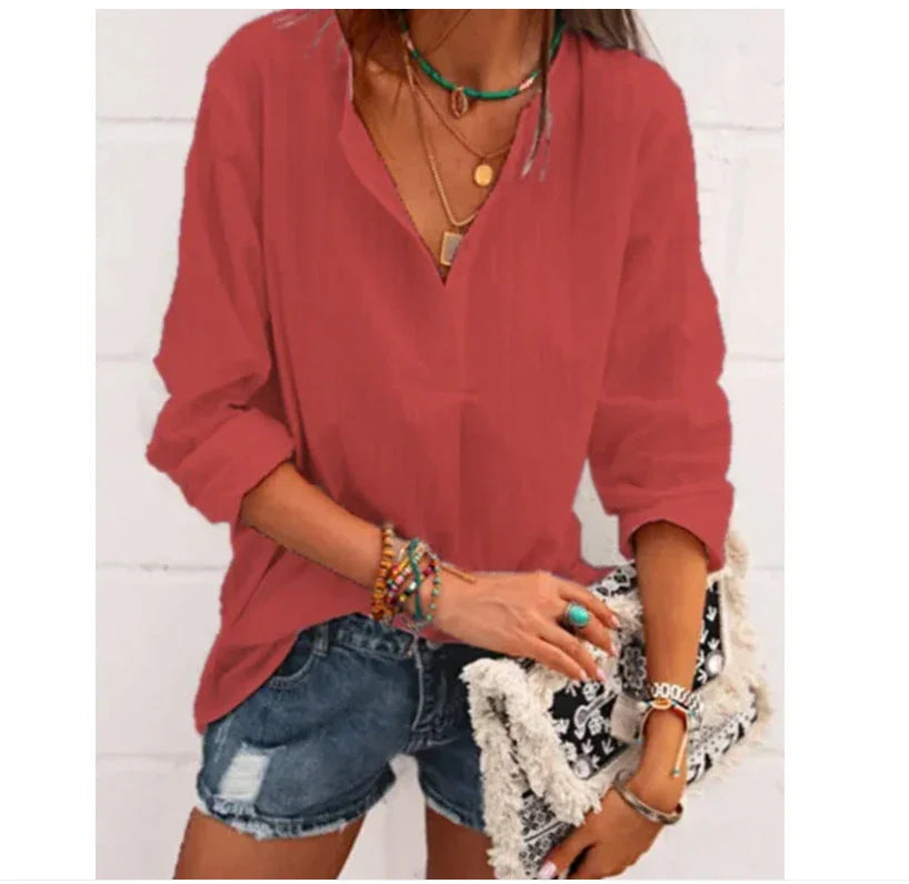 Cotton And Linen Top Loose Casual Shirt - VAleG