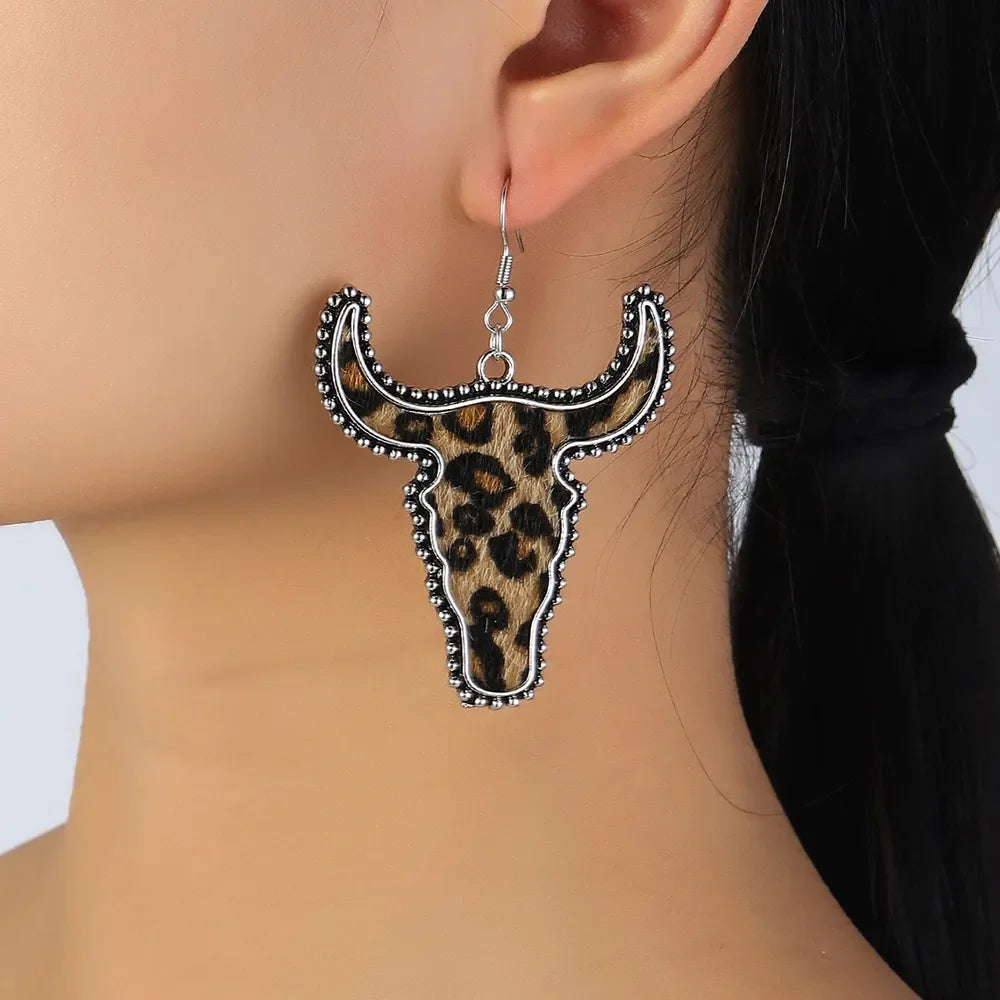 Alloy Animal Print Cow Head Earrings - VAleG