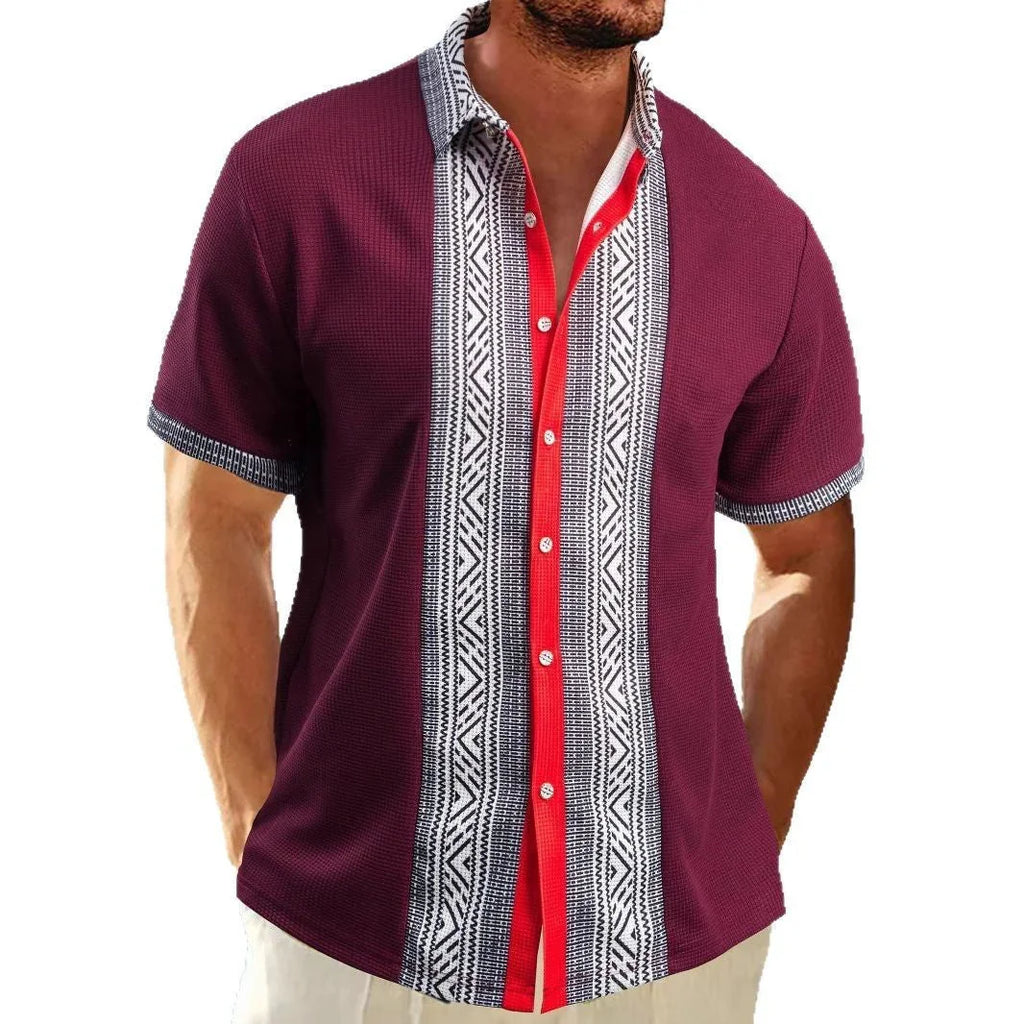 Printed Button Short Sleeve Men - VAleG