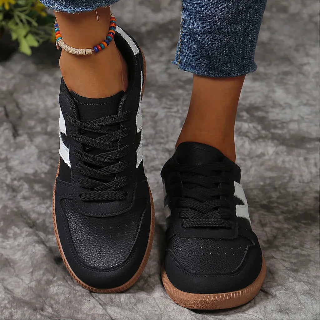 New Colorblock Lace-up Flats Shoes Fashion Round Toe Slip On Casual Shoes For Women - VAleG
